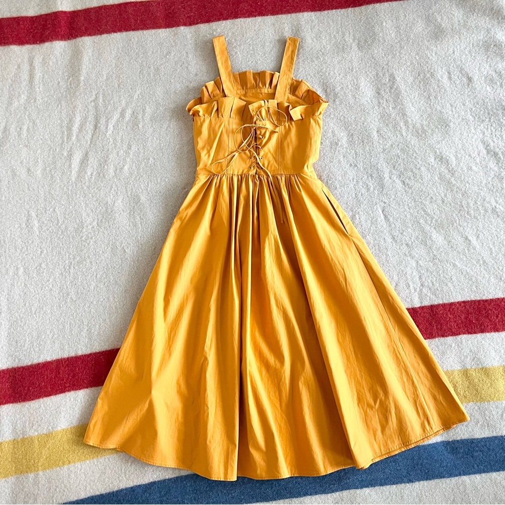 SEA New York sunrise ruffle lace up dress in marigold - Picture 8 of 13